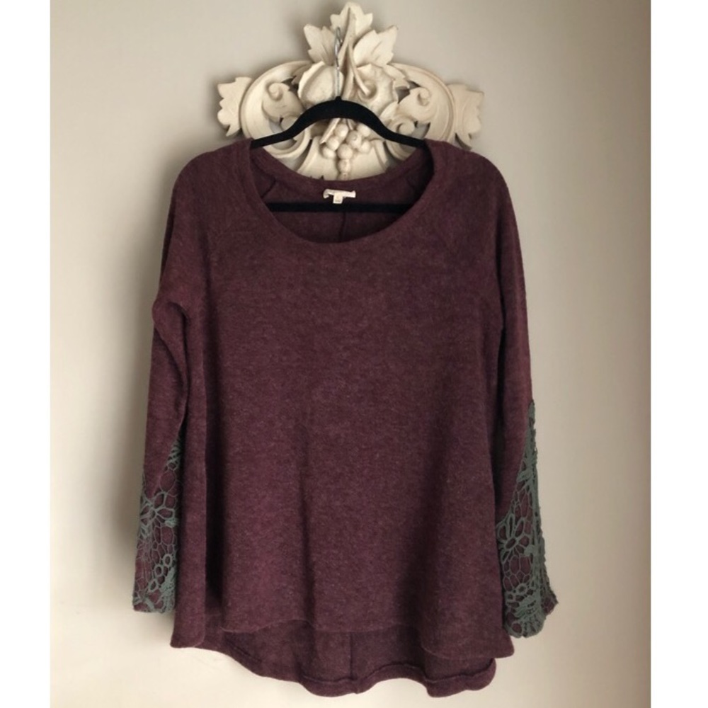 Maroon Hi-Lo Sweater with Olive Detail
